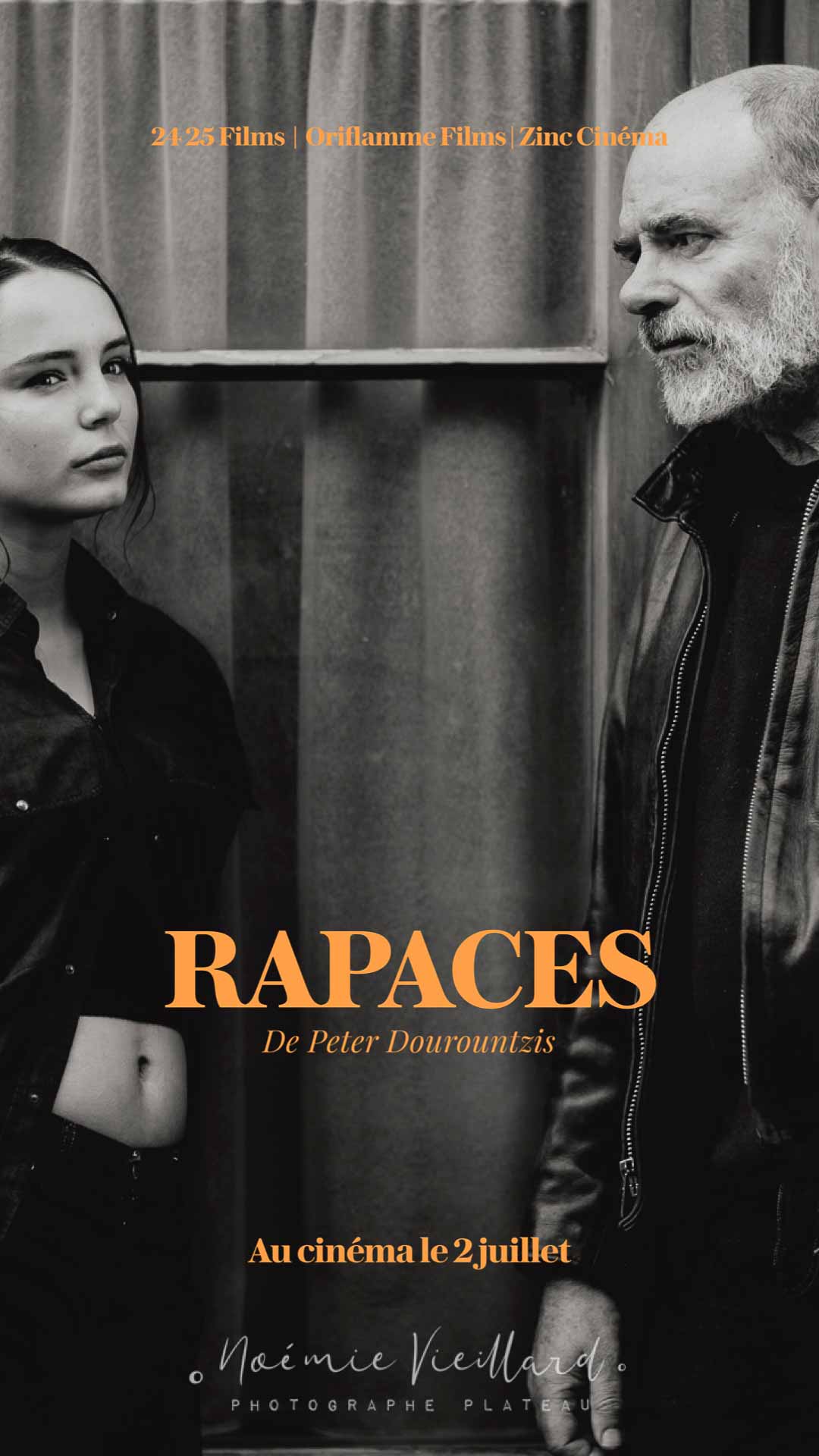 FRANCE - SHOOTING OF THE FILM RAPACES BY PETER DOUROUNTZIS portaits noir et blanc de mallory wanecque et jean-pierre darroussin sur le tournage du film Rapaces